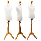 Children Kids Age 2-4 Tailors Dummy Mannequin, White Torso Bust with a Light Wood Tripod Stand